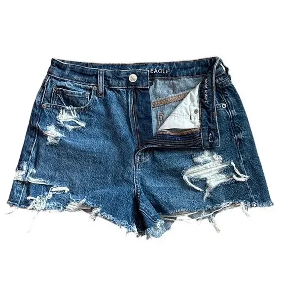 American Eagle Comfort Stretch Waistband Mom Short Destroyed Denim Size 6 - Picture 6 of 9